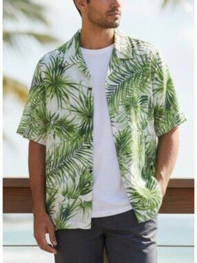 George Men's L (42-44) Tropical Button-Up Short Sleeve Shirt Lightweight NWT